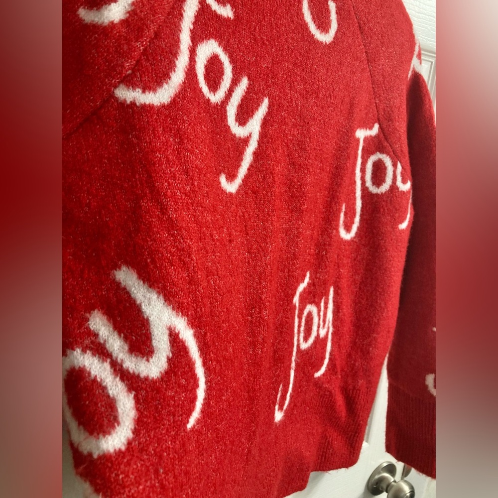 Women’s Small Joy Spellout Christmas Holiday Sweater Red White Mock Neck - Picture 6 of 9